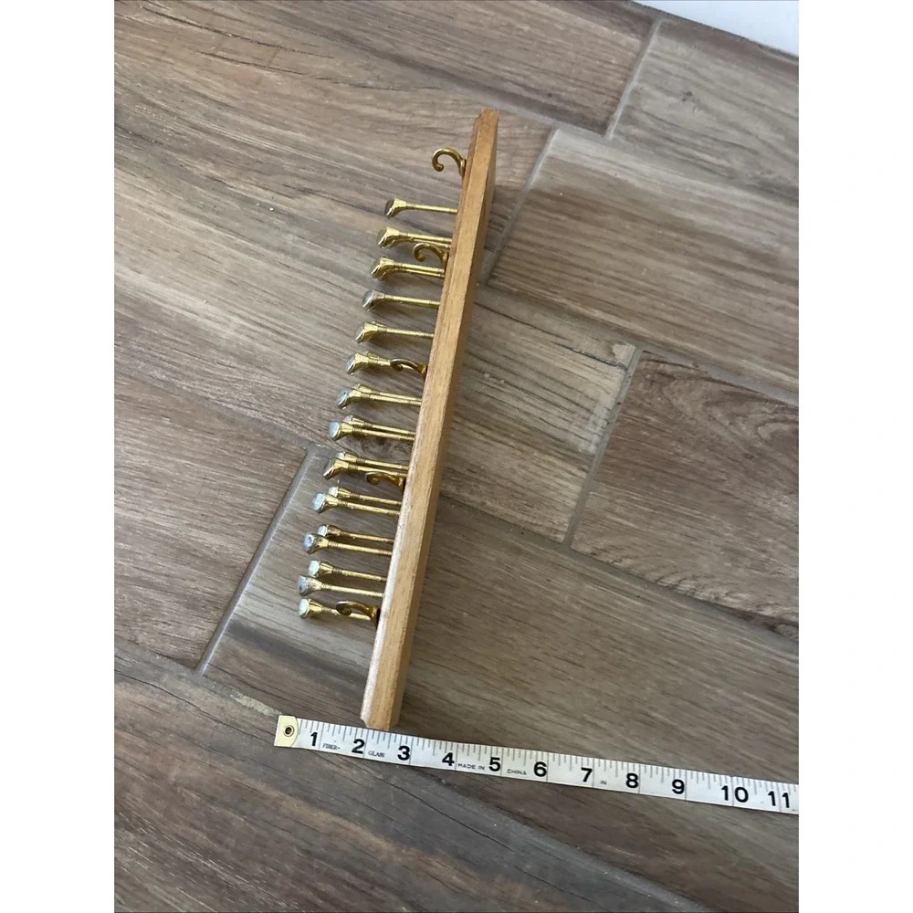 Vtg Wood Brass Golf Club Tie Rack Wall‎ Mount - 24 Tie & 5 Belt Hangers 14